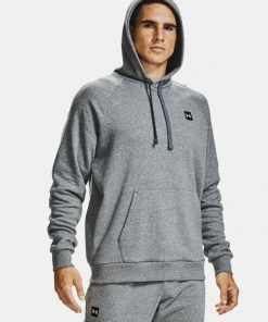 Under Armour Men's Rival Fleece Hoodie, Pitch Gray Light Heather/Onyx White