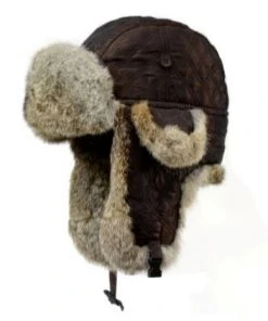 Crown Cap Quilt Shell Aviator with Rabbit Trim, Brown/Natural