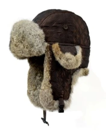 Crown Cap Quilt Shell Aviator with Rabbit Trim, Brown/Natural 3 Crown Cap Quilt Shell Aviator with Rabbit Trim, Brown/Natural