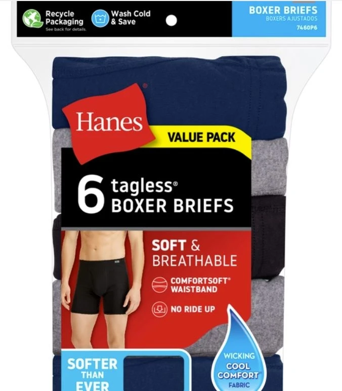 Hanes Men's Tagless® Boxer Briefs - 6 Pack 3 Hanes Men's Tagless® Boxer Briefs - 6 Pack