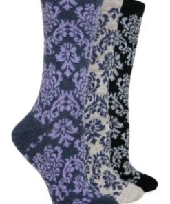 Carolina Hosiery Wise Blend Damask Crew Socks, Stone
