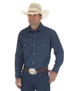 Wrangler Cowboy Cut Work Western Snap Front Long Sleeve Shirt - Rigid Denim