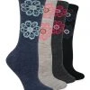 Carolina Hosiery Wise Blend Ladies Merino Wool Blend Flower Crew Socks, Denim -Clothing & Footwear store 9327