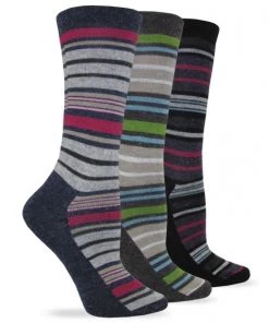 Carolina Hosiery Wise Blend Ladies Angora Stripe Crew Socks, Black