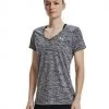 Under Armour Ladies Tech Twist Short-Sleeve V-Neck T-Shirt, Black/Metallic Silver -Clothing & Footwear store black 4 2 1