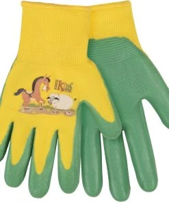 Kinco Kids' Farm Friends™ Nylon Knit Shell & Foam Nitrile Palm Glove -Clothing & Footwear store kids1785 overlapping yellow