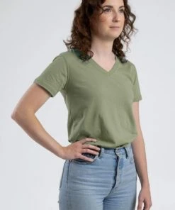 Berne Women's Performance V-Neck Short Sleeve Tee -Clothing & Footwear store lichen green
