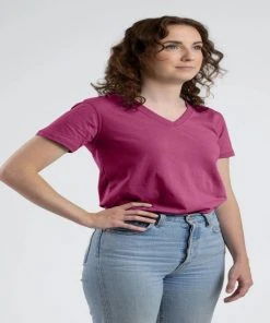 Berne Women's Performance V-Neck Short Sleeve Tee -Clothing & Footwear store light magenta 1